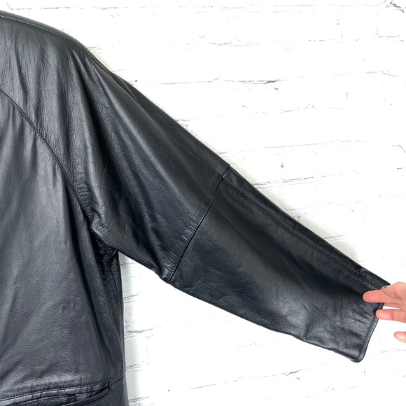 VINTAGE |•PARIS SPORT CLUB•| Long Black Leather Jacket/Coat Duster Size XL - Picture 9 of 16